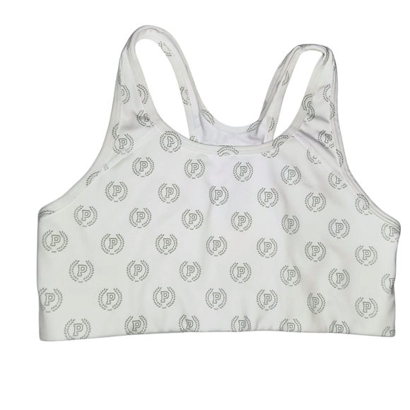 Victoria's Secret PINK Ultimate Unlined White Sports Bra With P Emblem Pattern L - Picture 6 of 6